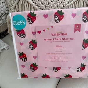 Pink chocolate strawberry Queen 4 Piece Sheet Set